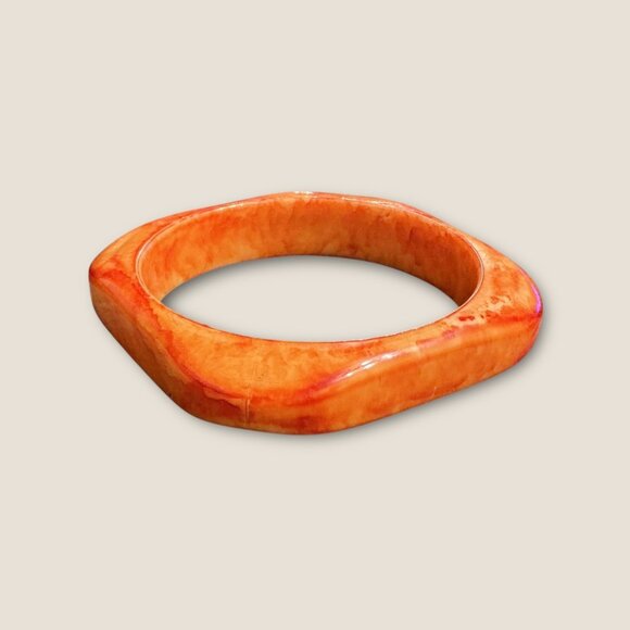 Vintage Square Orange Marbled Bangle Bracelet - Picture 3 of 5